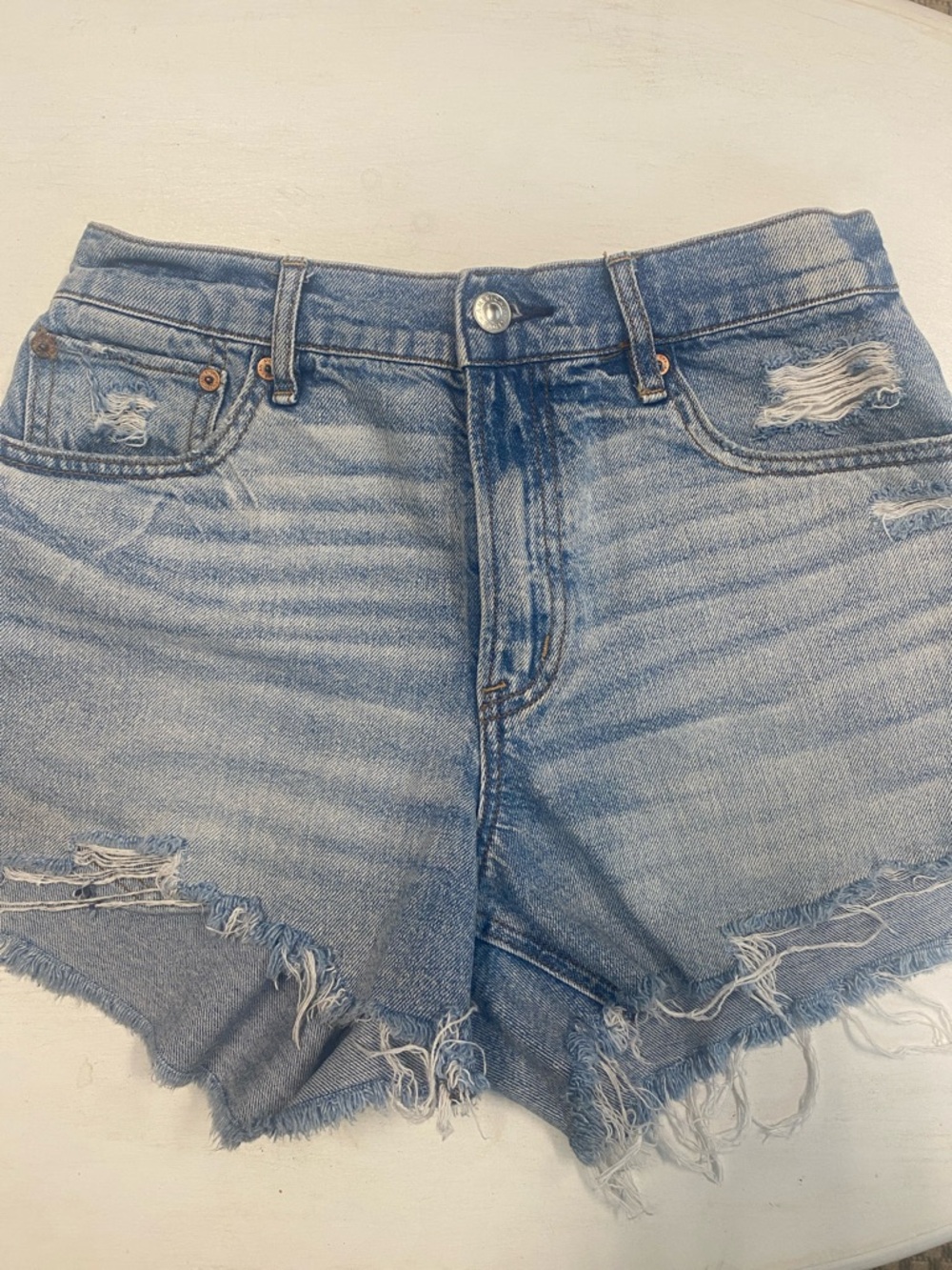 American Eagle Outfitters Light Blue Distressed High-Rise Denim Shorts